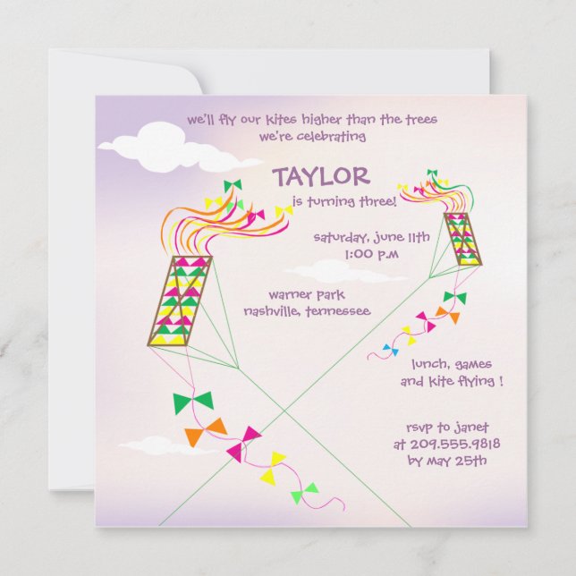 Plus haut - cerfs-volants invitations anniversaire (Devant)