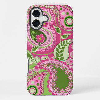 Plus Rose et vert Paisley iPhone 16 coque