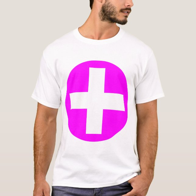 Plus Sign in white with Magenta T-Shirt (Front)
