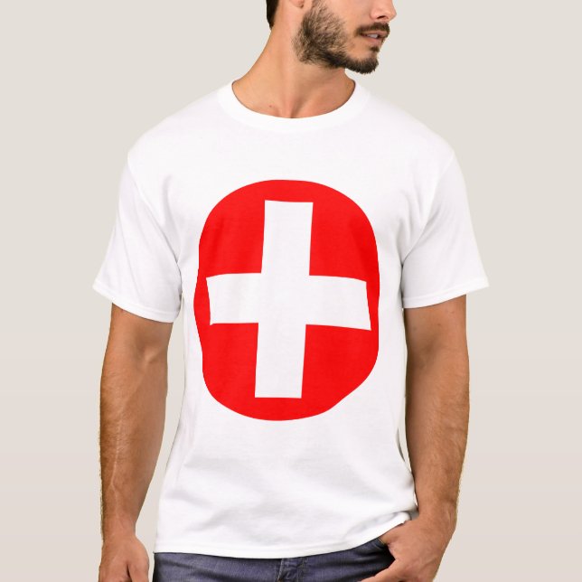 Plus Sign in white with red T-Shirt (Front)