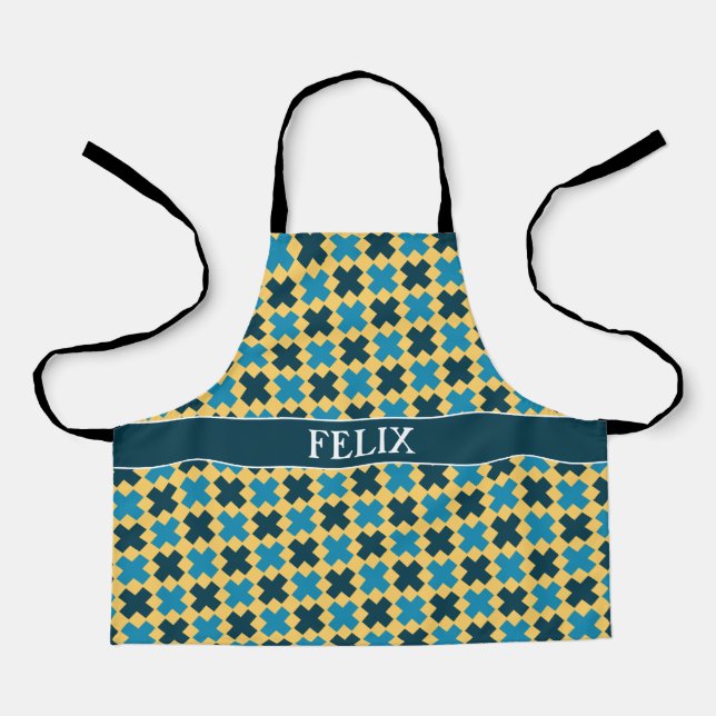 Plus Yellow Blue Minimal Pattern Apron (Front)