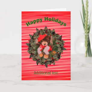 Plush Bear Holly Berry Wreath Christmas Card
