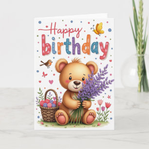 Plush Bear Lavender Birthday Card