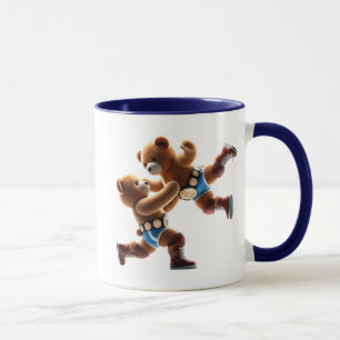 Plush bears wrestlers in action. mug