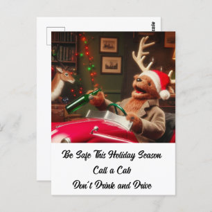 Plush Drunk Reindeer Don't Drink and Drive  Postcard
