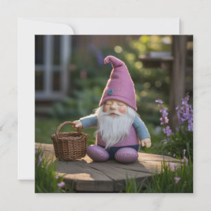 Plush Gnome Figurine with Woven Basket in Summer 