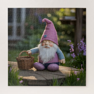 Plush Gnome Figurine with Woven Basket in Summer Jigsaw Puzzle