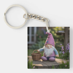 Plush Gnome Figurine with Woven Basket in Summer Keychain