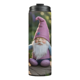 Plush Gnome Figurine with Woven Basket in Summer Thermal Tumbler