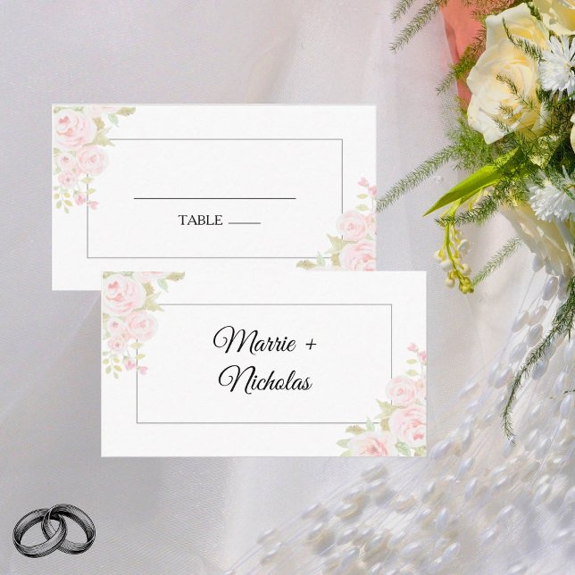 Plush Pink Rose Floral Watercolor Wedding Place Card (Creator Uploaded)