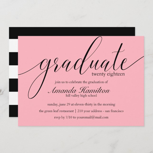 Plush Pink typographie Graduation Invitation (Devant / Derrière)