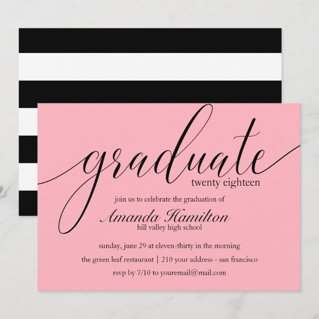 Plush Pink  typography Graduation Invitation (Front/Back)