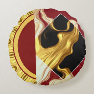 Plush Prestige: Gilded Zenith Opulent Swirl Design Round Pillow