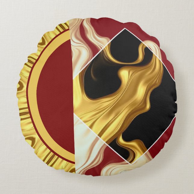 Plush Prestige: Gilded Zenith Opulent Swirl Design Round Pillow (Front)
