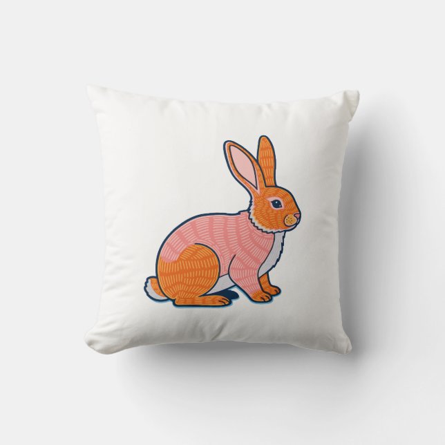 Plush Rabbit Illustration  Throw Pillow (Front)