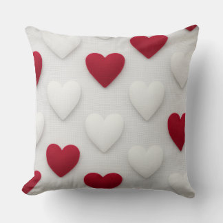 Plush Red & White Hearts Cotton Throw Pillow