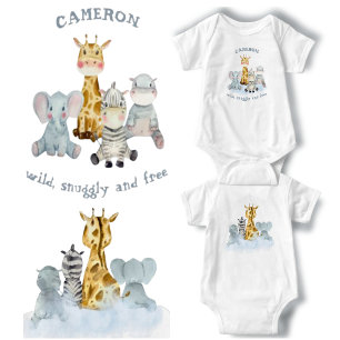Plush Safari   Cute Jungle Baby Animal Theme Bodysuit