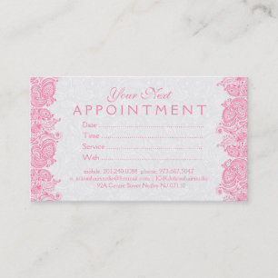 Plush White & Pink Paisley Lace Appointment Card