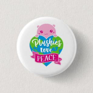 Plushies Love Peace   Cute Kawaii Heart Earth 1 Inch Round Button