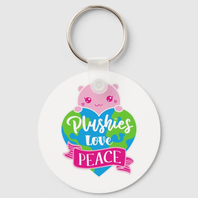 Plushies Love Peace | Cute Kawaii Heart Earth Keychain (Front)