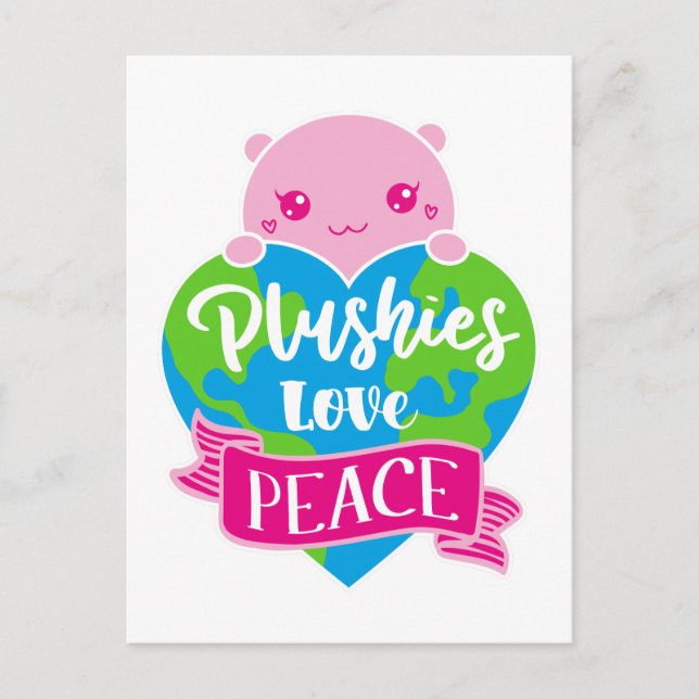 Plushies Love Peace | Cute Kawaii Heart Earth Postcard (Front)