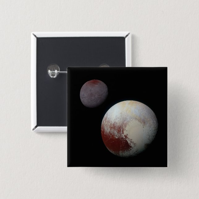 Pluto & Charon 9th or Dwarf Planet Solar System 2 Inch Square Button (Front & Back)