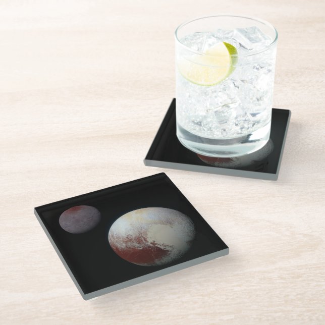 Pluto & Charon 9th or Dwarf Planet Solar System Glass Coaster (Angled)