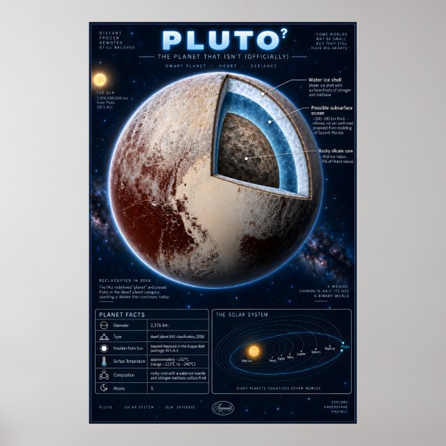 Pluto Cross-Section Science Infographic Poster (Front)