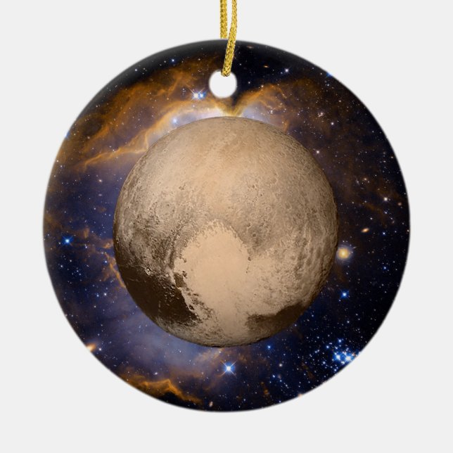 Pluto Heart Galaxy Nebula and Stars Ceramic Ornament (Front)