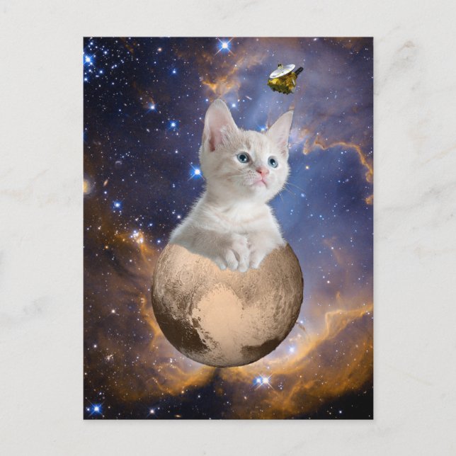 Pluto, Kitten, and New Horizons, Nebula and Stars Postcard (Front)