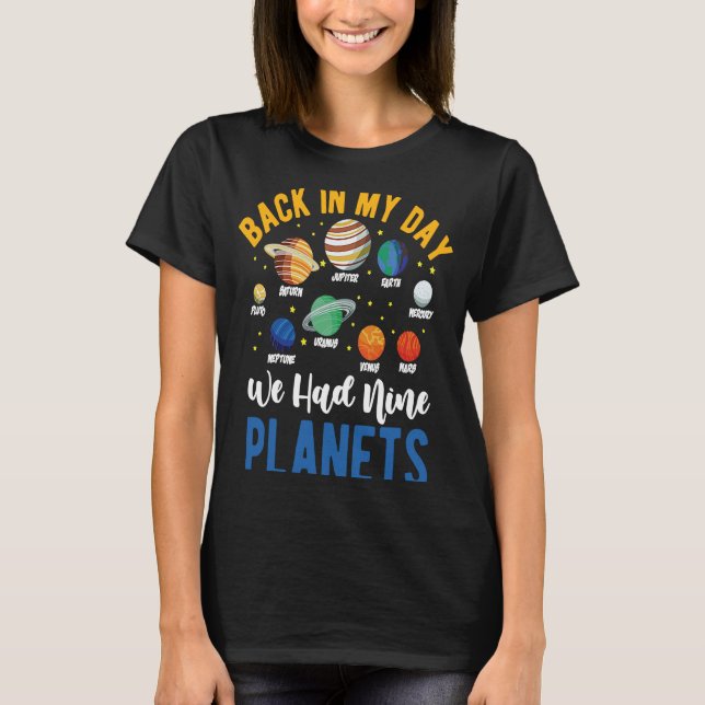 Pluto Nine Planets Astronomy Telescope Cosmology T-Shirt (Front)