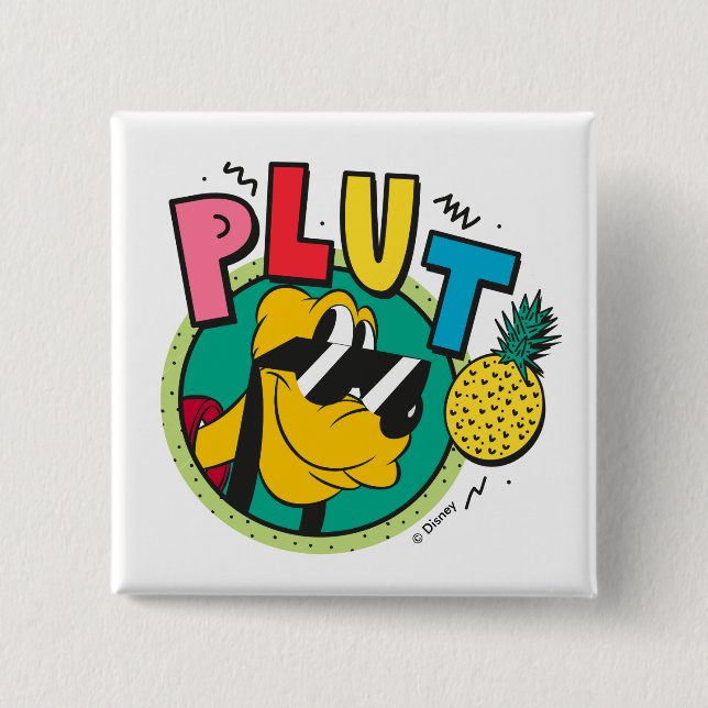 Pluto Retro Cool Summer Vibes 2 Inch Square Button (Front)