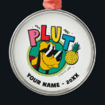 Pluto Retro Cool Summer Vibes Metal Ornament<br><div class="desc">Bring a splash of sunshine and retro flair to your daily routine with this eye-catching graphic! Featuring a playful, bold aesthetic inspired by classic 90s cartoons and pop art, this design showcases a cheerful Pluto rocking iconic shades alongside a tropical pineapple. With its bright primary colors—pink, red, yellow, and teal—and...</div>