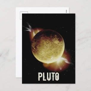 Pluto yellow planet 3d universe space illustration holiday postcard
