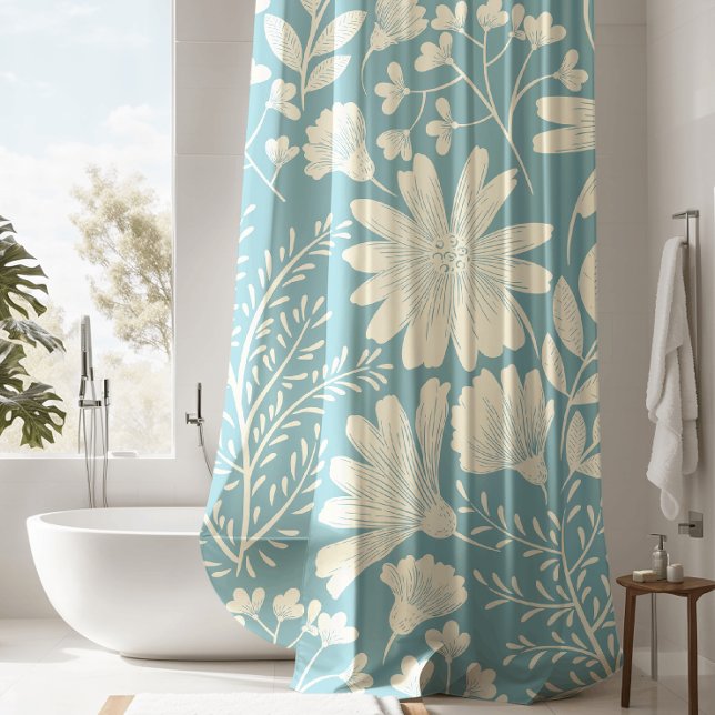 Plutôt Bleu Motif Floral Douche Rideau (Créateur téléchargé)