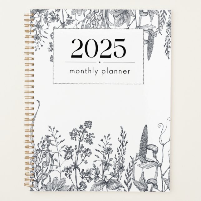 Plutôt Floral Line Art Monthly 2025 Planner (Devant)