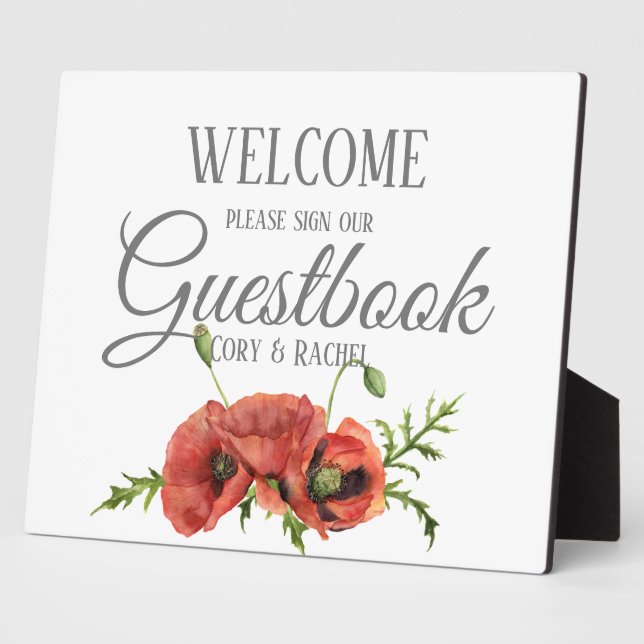 Plutôt Rouge Poppies Livre d'or Tabletop Plaque (Côté)