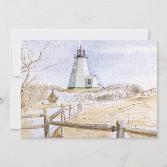 Plymought Lighthouse Watercolor Invitation (Front)