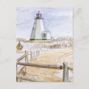 Plymought Lighthouse Watercolor Postcard