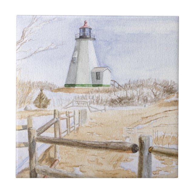 Plymought Lighthouse Watercolor Tile (Front)