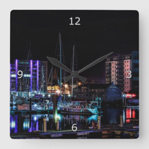 Plymouth Barbican by Night Square Wall Clock
