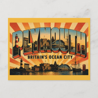 Plymouth England Britain's Ocean City Vintage Art Postcard