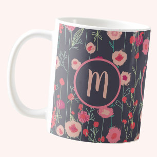 Plymouth Flowers Dark Boho Floral Custom Monogram Coffee Mug
