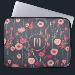 Plymouth Flowers Dark Boho Floral Custom Monogram Laptop Sleeve<br><div class="desc">Pretty boho loose pink wild flower painting on a dark grey background.
Change the monogram initial to customize.</div>
