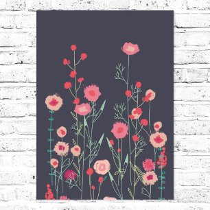 Plymouth Flowers Dark Boho Floral Painting Poster
