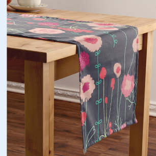 Plymouth Flowers Dark Boho Floral Painting Short Table Runner