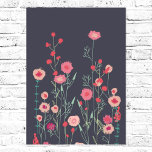 Plymouth Flowers Dark Boho Floral Poster<br><div class="desc">Modern Bohemian botancial art.
Pretty boho loose pink floral painting on a dark grey background.
Inspired by wild flowers growing in Plymouth. Original art by Nic Squirrell.</div>