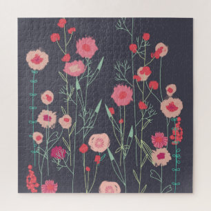 Plymouth Flowers Modern Dark Boho Floral Painting Jigsaw Puzzle