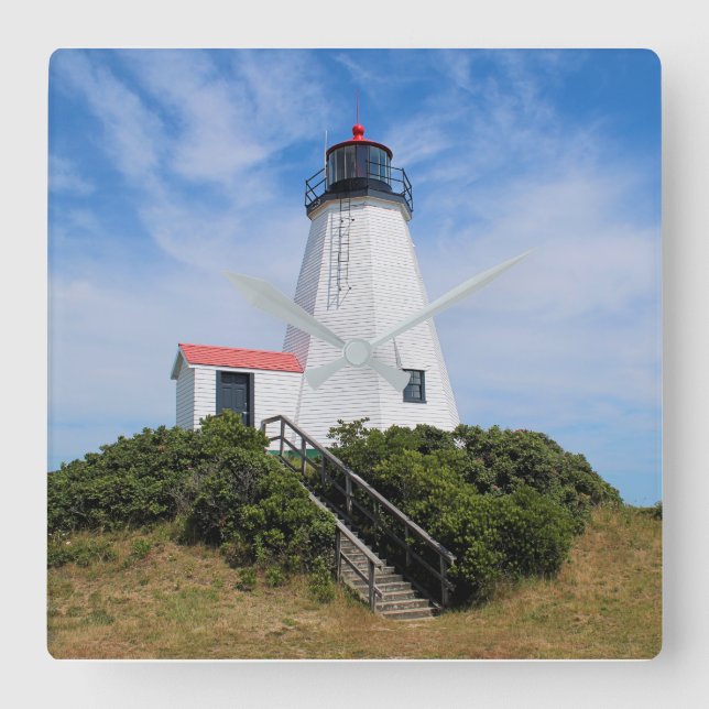 Plymouth Lighthouse, "the Gurnet" Massachusetts Square Wall Clock (Front)