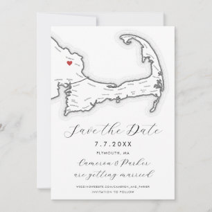 Plymouth MA Cape Cod Map Black and White Wedding Save The Date